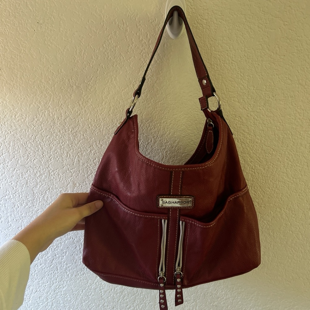 Sag Harbor Red Leather Shoulder Bag with Elegant Design
